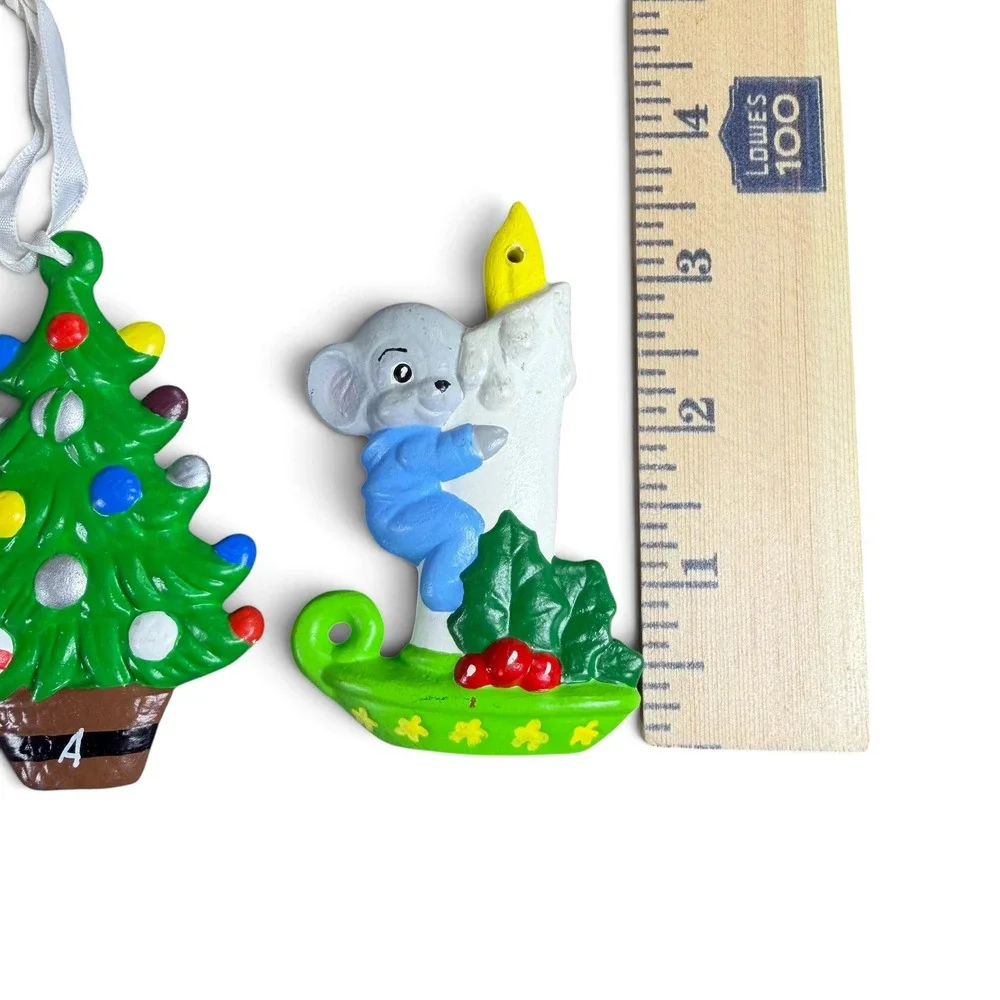 Vintage 1983 Albertas Molds Ceramic Christmas Ornaments Mouse Tree Set of 3